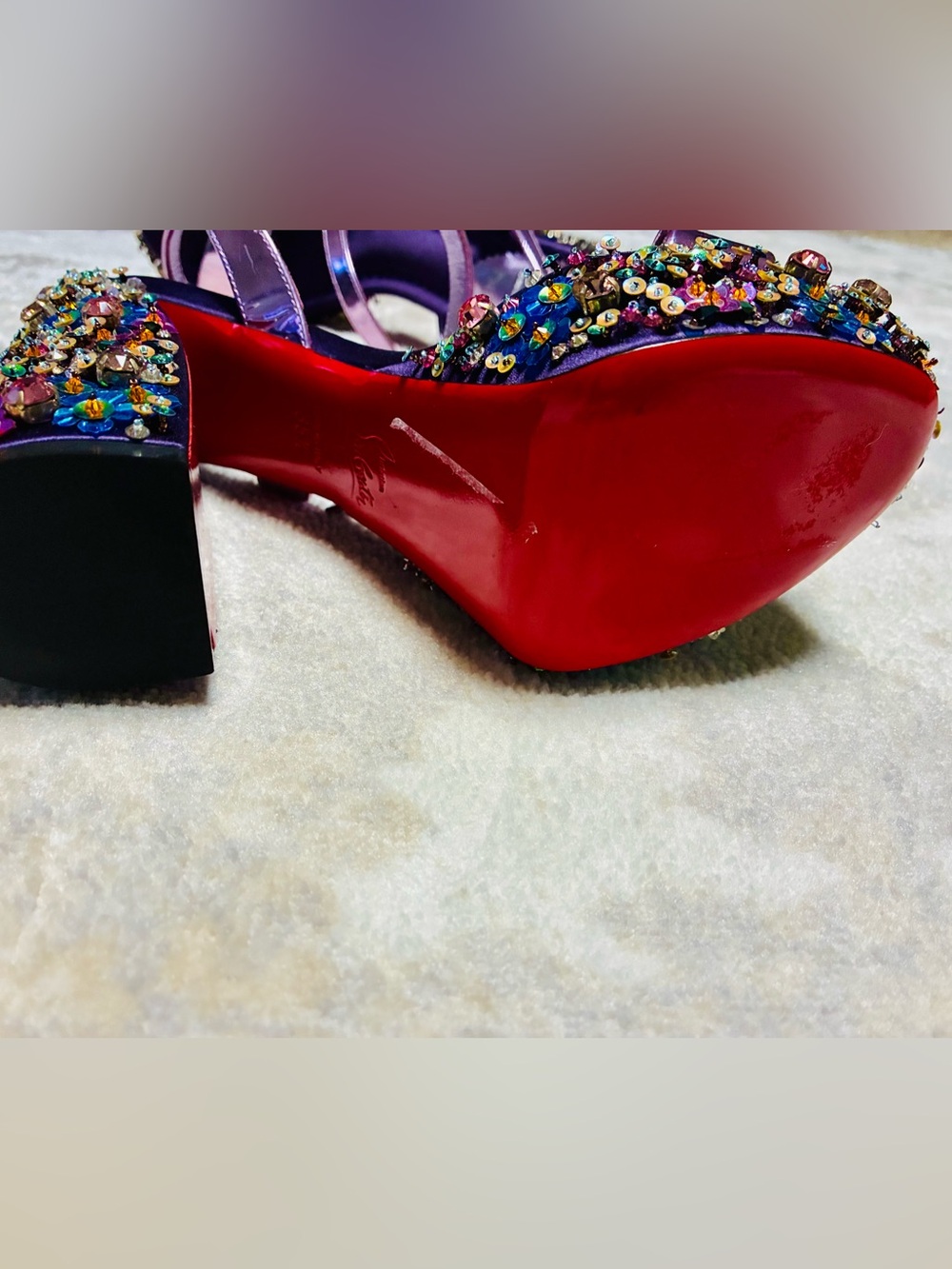Christian Louboutin Purple Jeweled Platform Sandals Heels Sz 38/8 - Picture 5 of 7